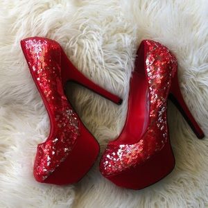 Qupid Shoes - πRed sequin glitter platform 5β stiletto Qupid Shoes - πRed sequin glitter platform 5β stiletto